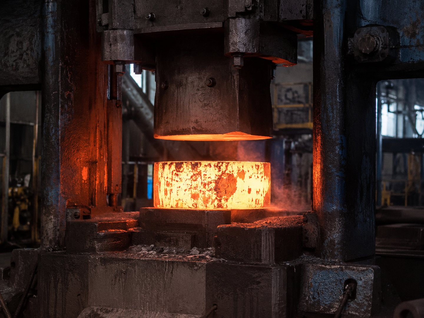 Hot steel ring forged on a press